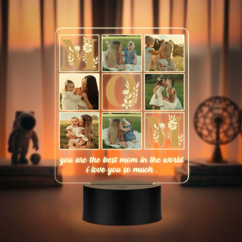 Personalized Best Mom in the World Photo Acrylic LED Lamp with UV Print – Warm LED Mother’s Day Gift